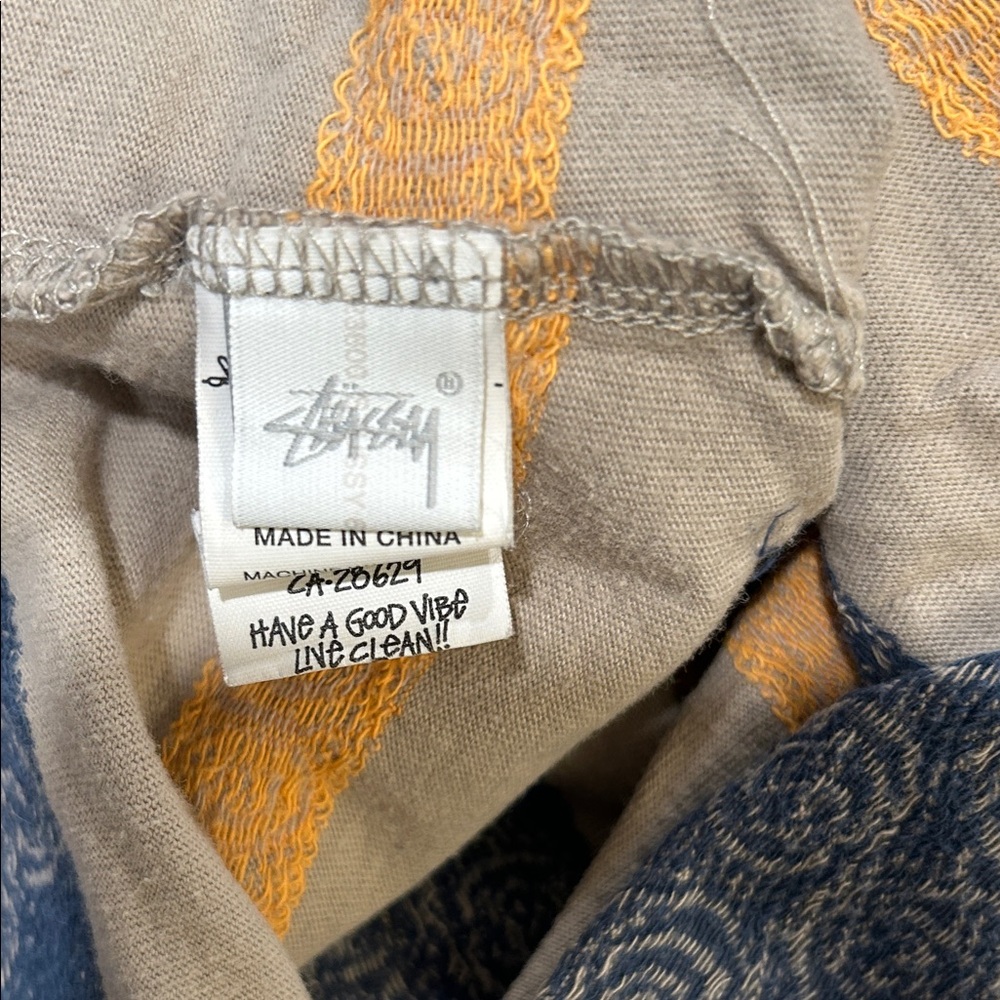 Stussy Vintage Swirl Stripe Long-Sleeve Crewneck Tee: Tan with Orange/Navy Print - Picture 5 of 5